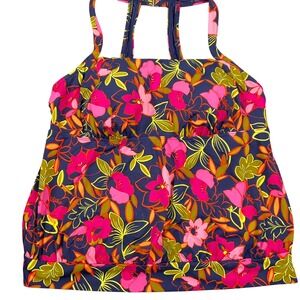 Lands' End Women's Floral Swim Top - Pink and Green